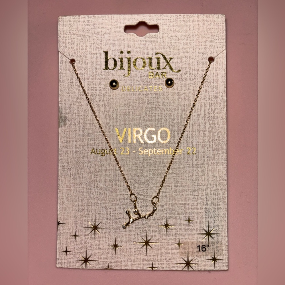 Virgo constellation necklace with stud earrings set